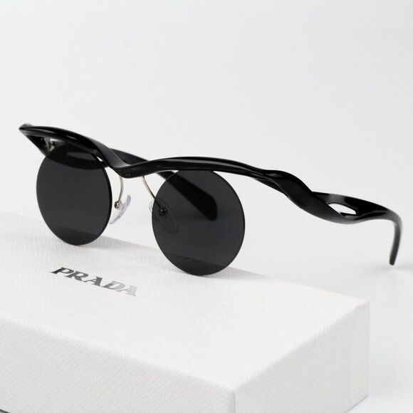 NEW Prada PRA24S 1AB5S0 Black Dark Grey Round Unisex Sunglasses 0PR A24S - Picture 2 of 15